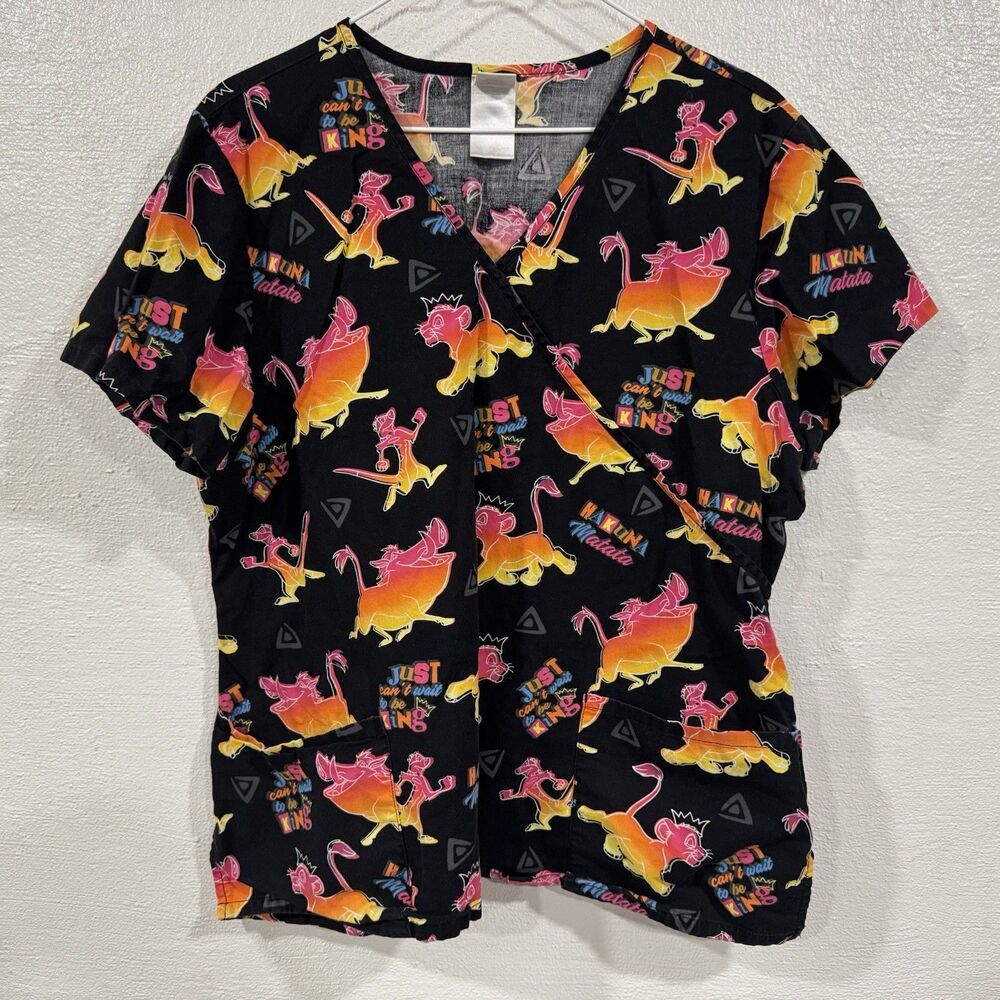 Disney The Lion King Scrub Top Women's Size Large V-Neck Medical Uniform